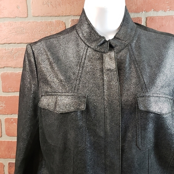 D2K Black Shimmery Leather Jacket Size M - Picture 2 of 7